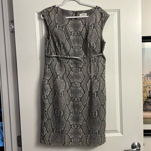Calvin Klein grey snake print dress w/belt.